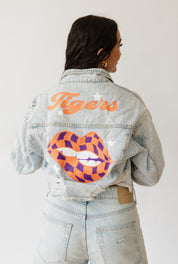 Clemson University Checkered Lips Print Denim Jacket