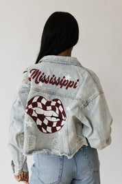 Mississippi State University Checkered Lips Print Denim Jacket