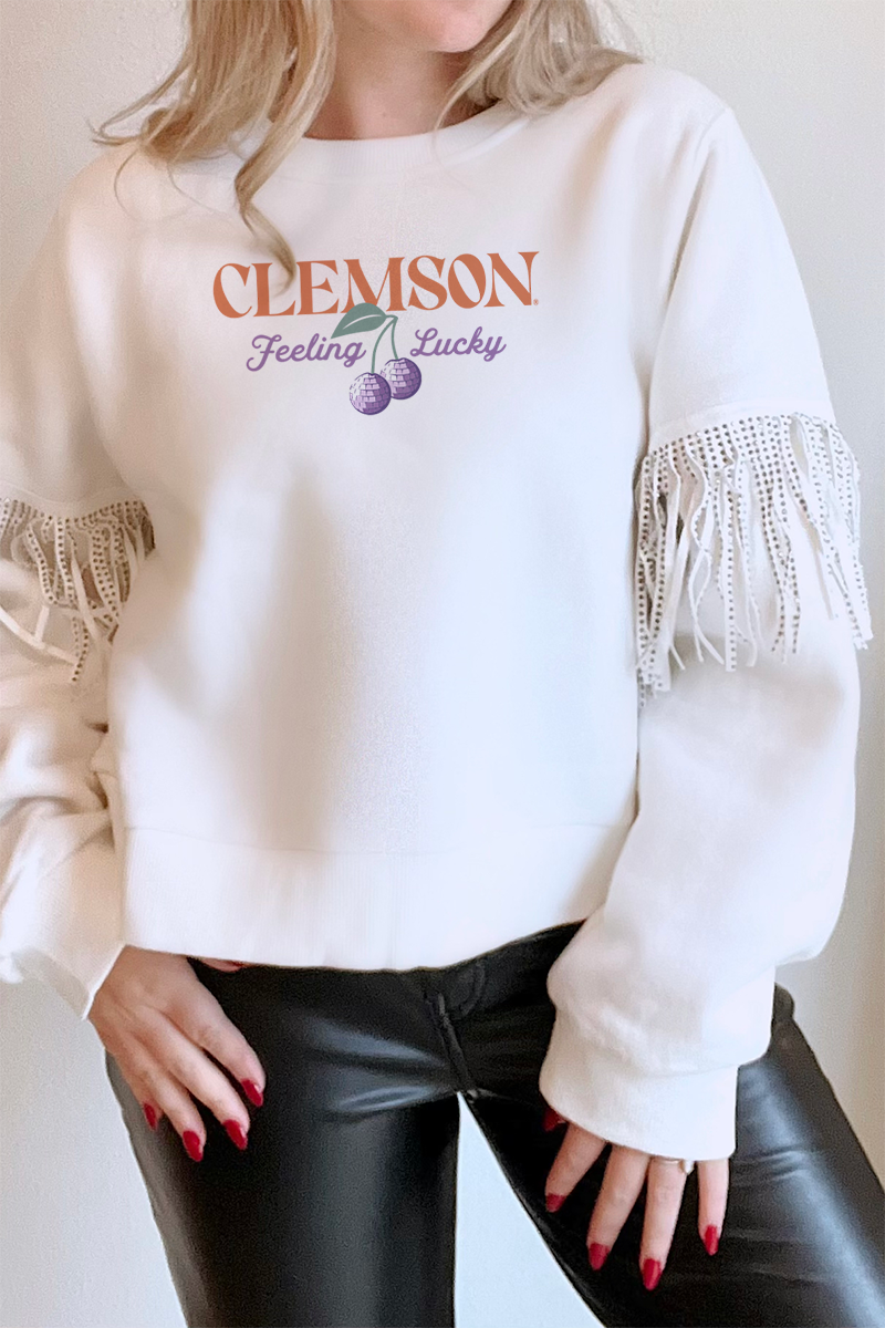 Clemson Cherry on Top Disco Fringe Pullover