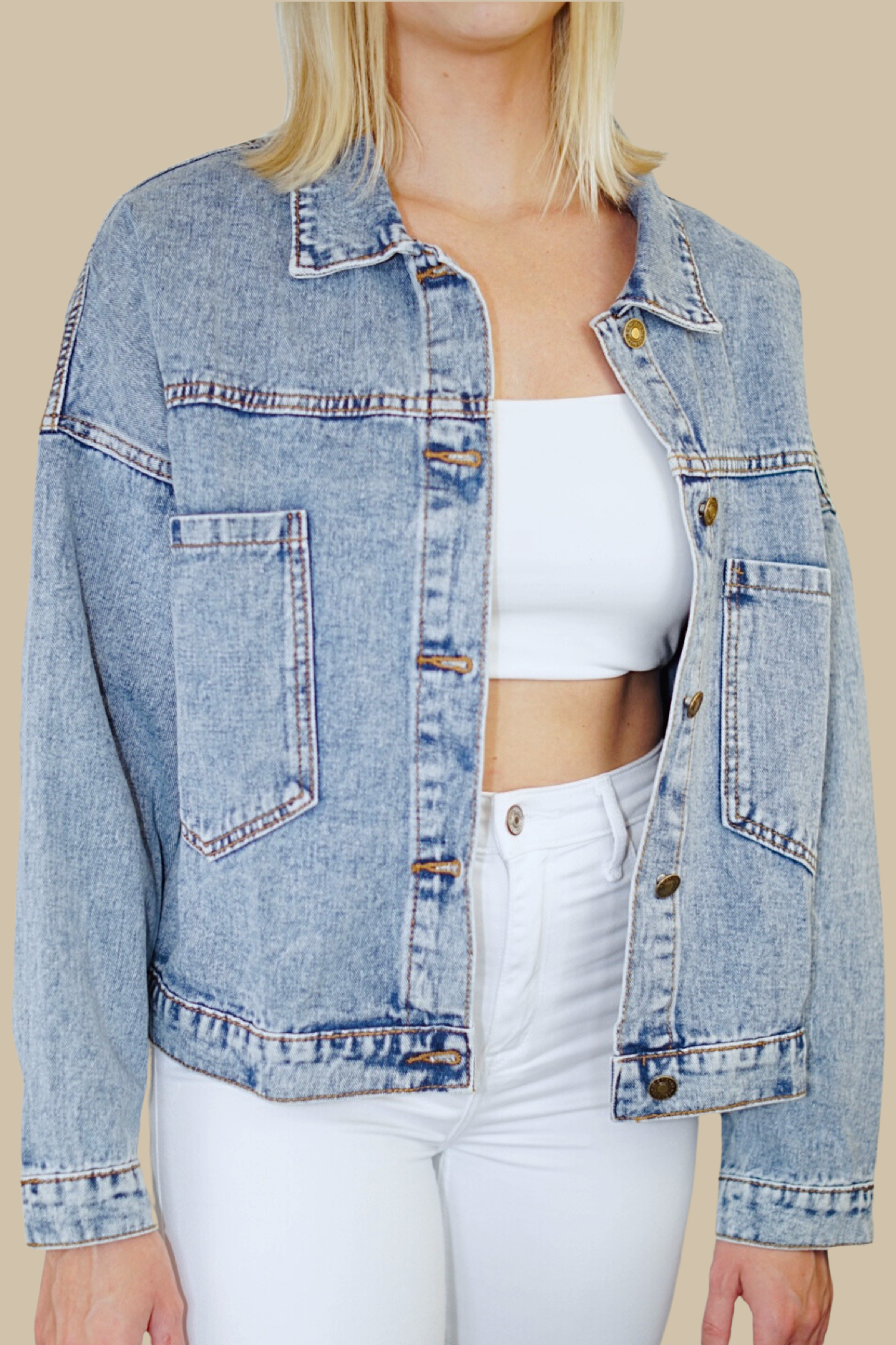 New Jersey Rose Pink Lips Print Denim Jacket