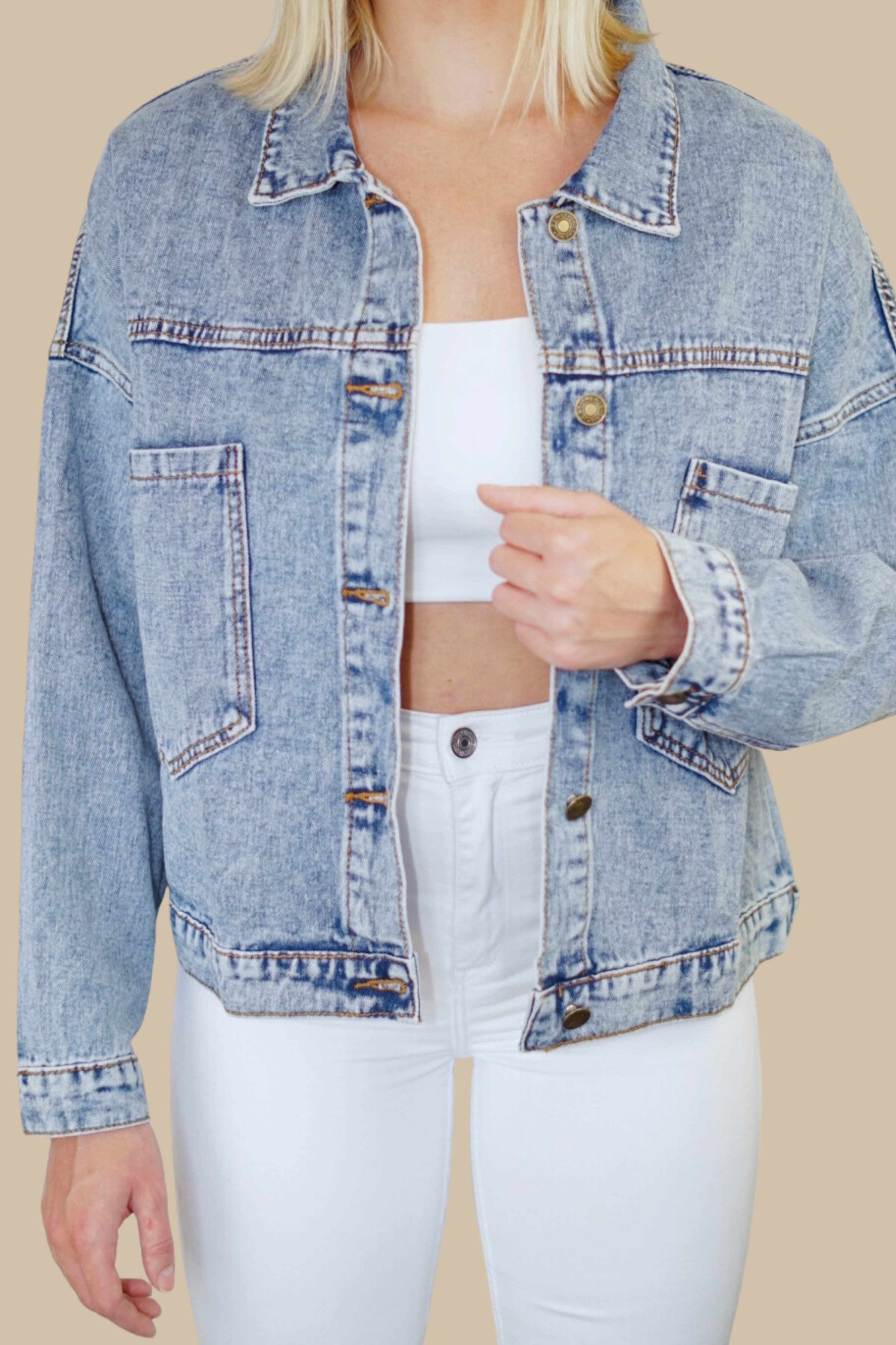 New Jersey Rose Pink Lips Print Denim Jacket