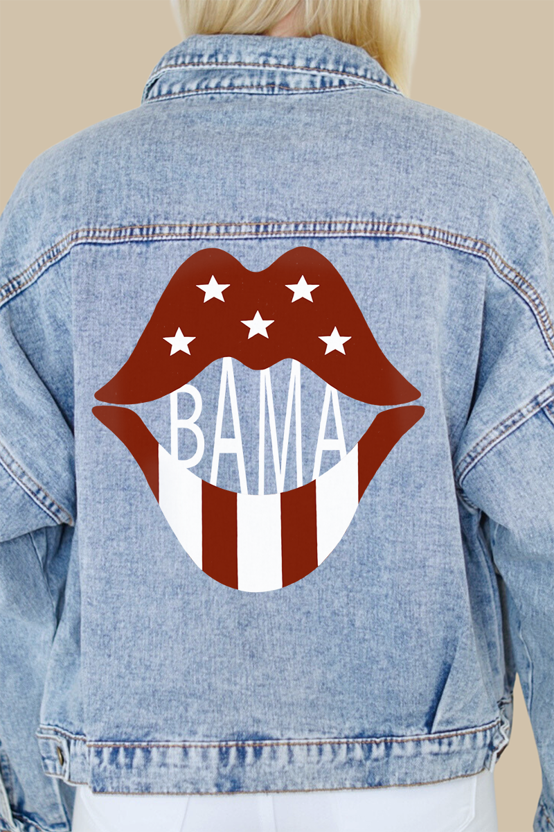 Bama Lips Print Denim Jacket