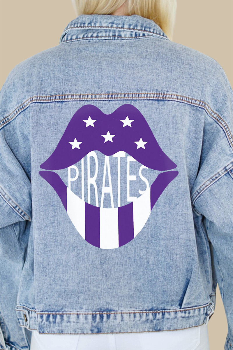 Pirates (Purple) Lips Print Denim Jacket