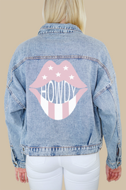 Howdy (Rose Pink) Lips Print Denim Jacket
