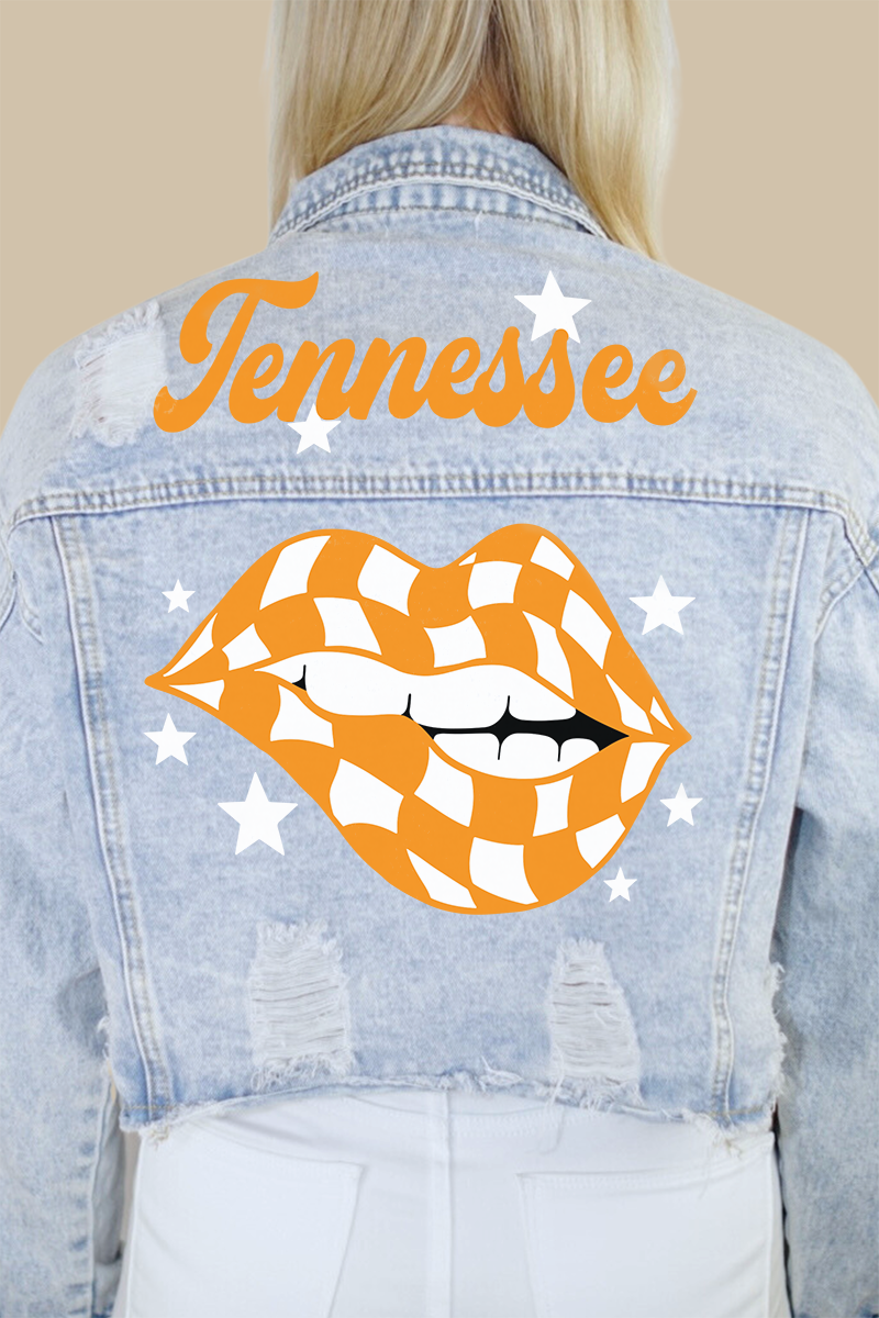 University of Tennessee Checkered Lips Print Denim Jacket