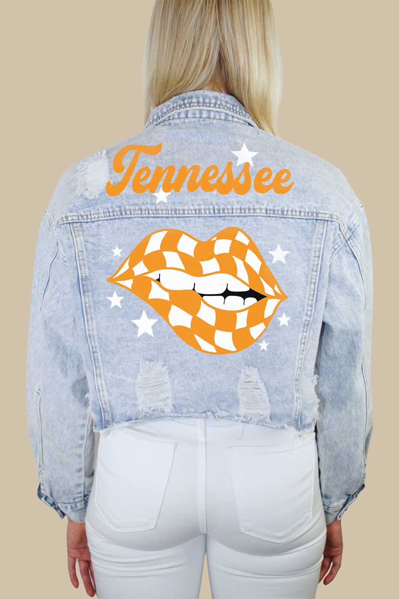 University of Tennessee Checkered Lips Print Denim Jacket