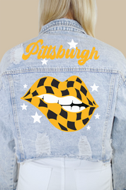 Pittsburgh Checkered Lips Denim Jacket