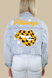 Pittsburgh Checkered Lips Denim Jacket