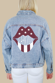 Mississippi State University Lips Print Denim Jacket