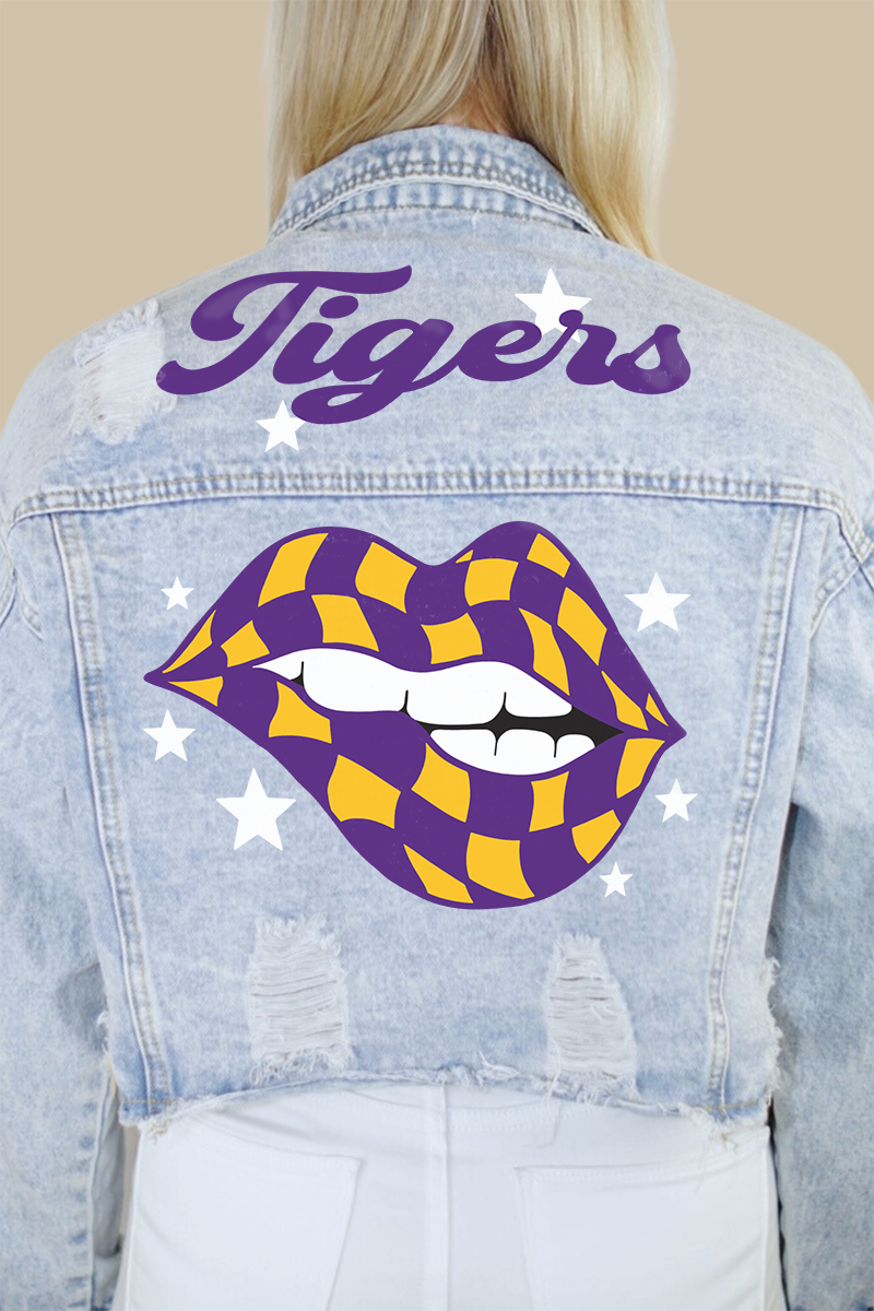 Louisiana State University Checkered Lips Print Denim Jacket