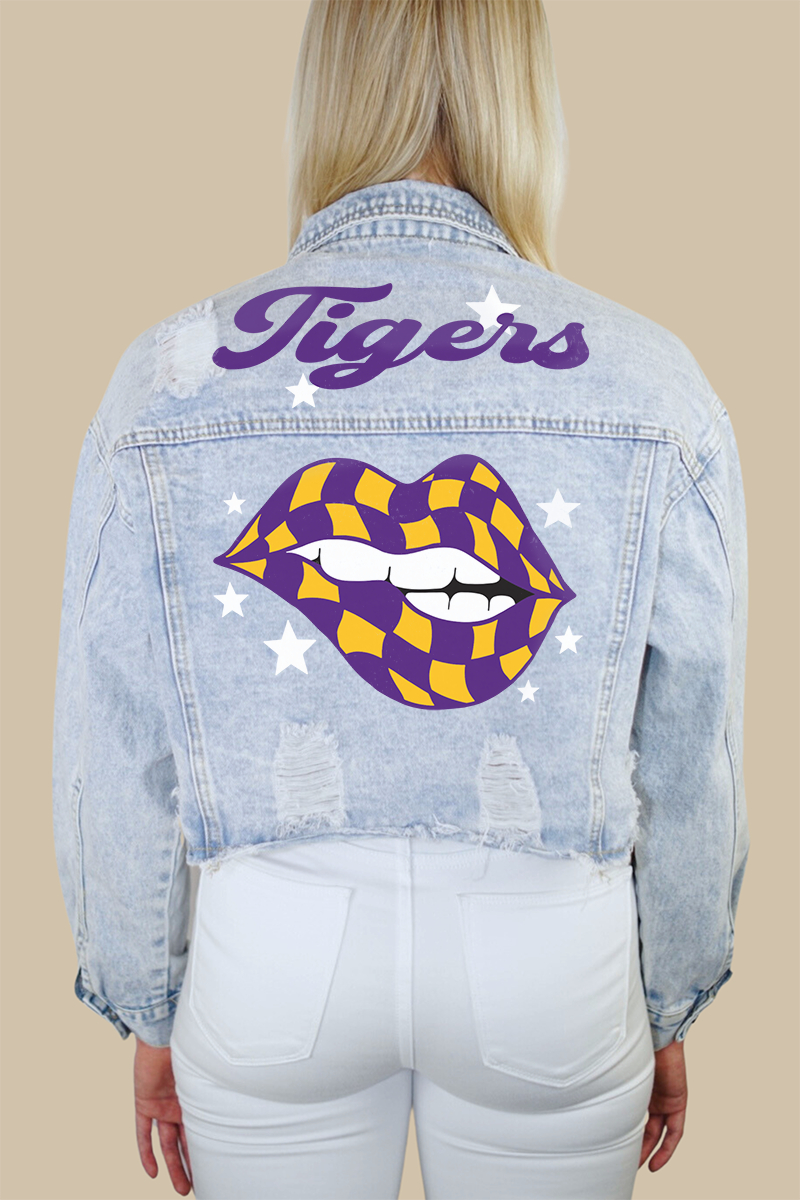 Louisiana State University Checkered Lips Print Denim Jacket