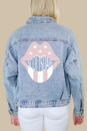 Scottsdale Rose Pink Lips Denim Jacket