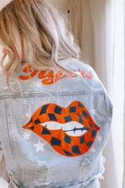 Auburn Checkered Lips Print Denim Jacket