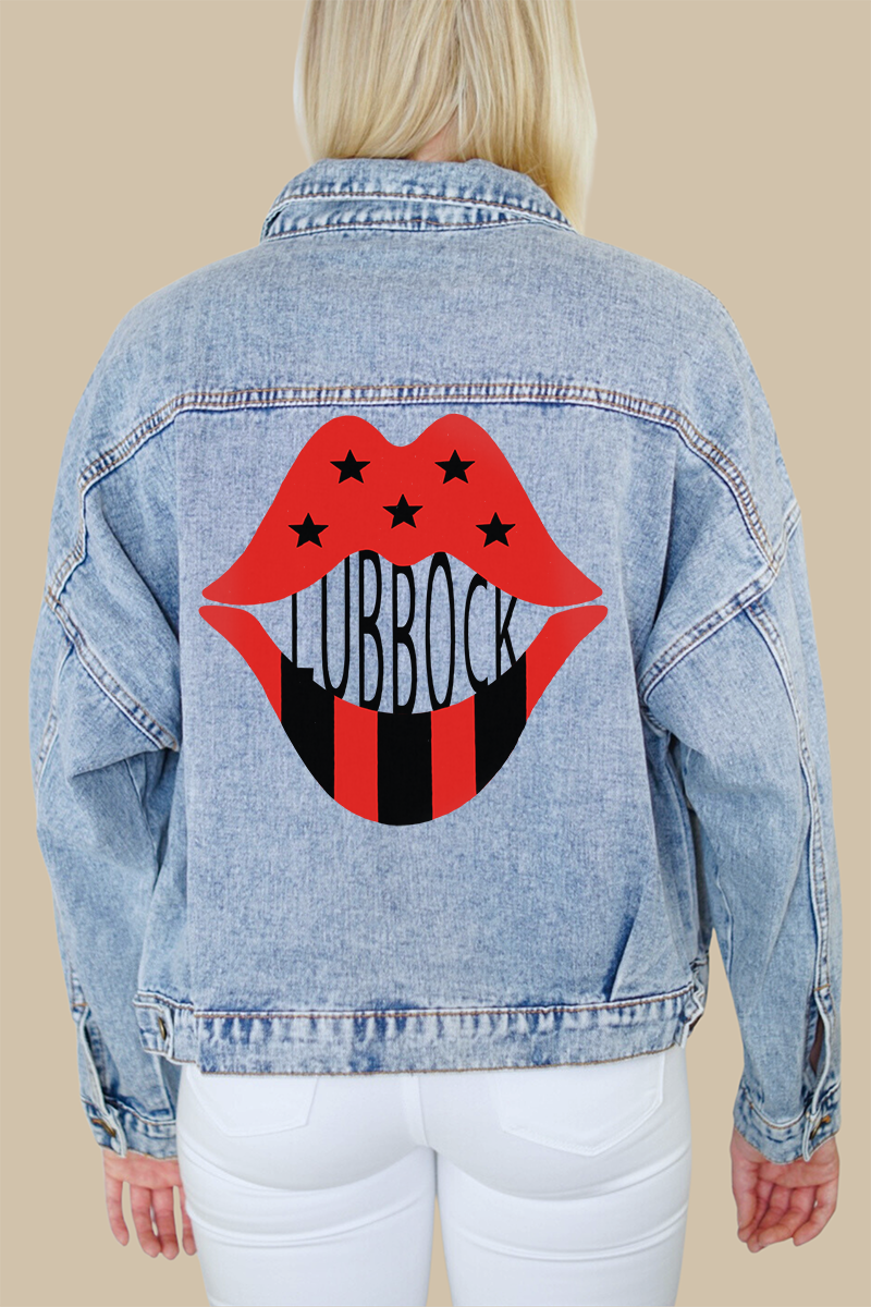 Texas Tech Lips Print Denim Jacket